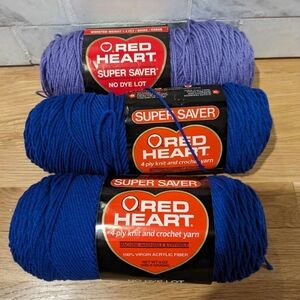 Red Heart Super Saver Yarn Lot - lavender & royal